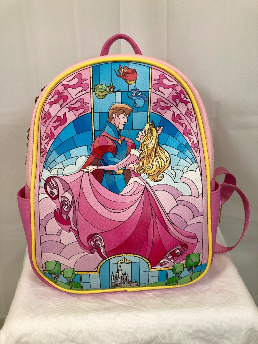 Loungefly Disney Sleeping Beauty Stained Glass Pink Backpack Some Wear